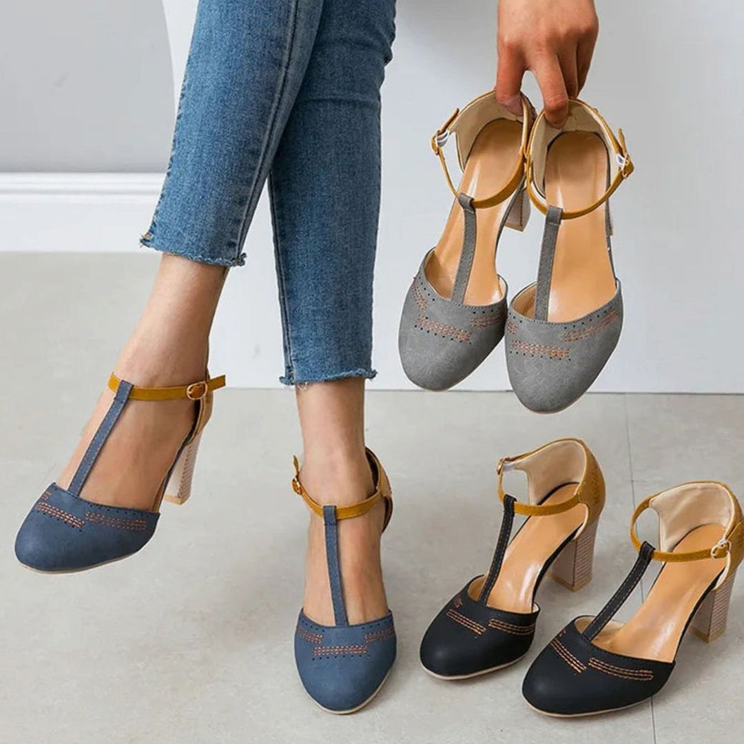 Edith | Women's Orthopedic T-Strap Block Heeled Shoes