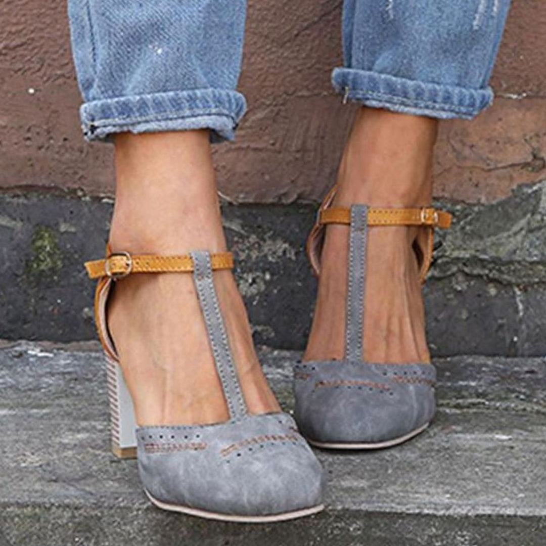Edith | Women's Orthopedic T-Strap Block Heeled Shoes