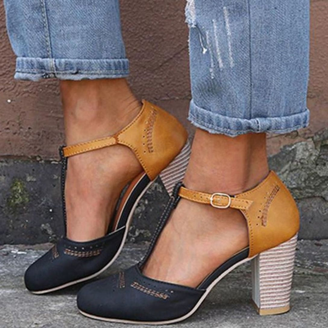 Edith | Women's Orthopedic T-Strap Block Heeled Shoes