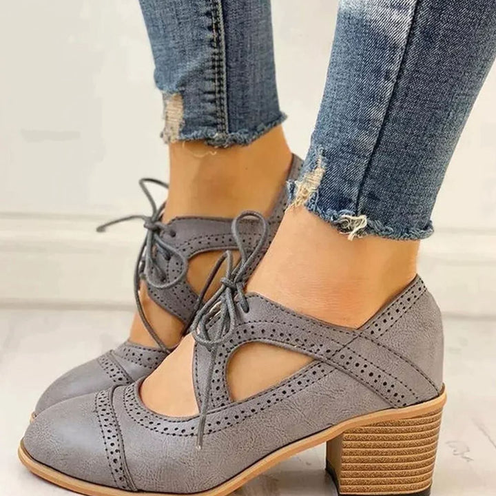 Eleanor | Women's Vintage Lace-Up Block Heel T-Strap Shoes