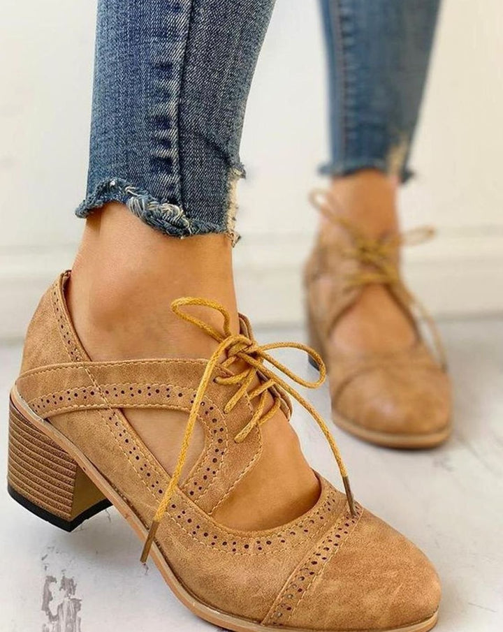 Eleanor | Women's Vintage Lace-Up Block Heel T-Strap Shoes