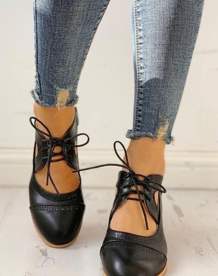 Eleanor | Women's Vintage Lace-Up Block Heel T-Strap Shoes