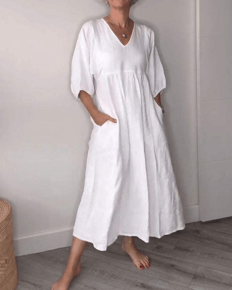 Women's Dress | Loose Midi with Gathered Skirt