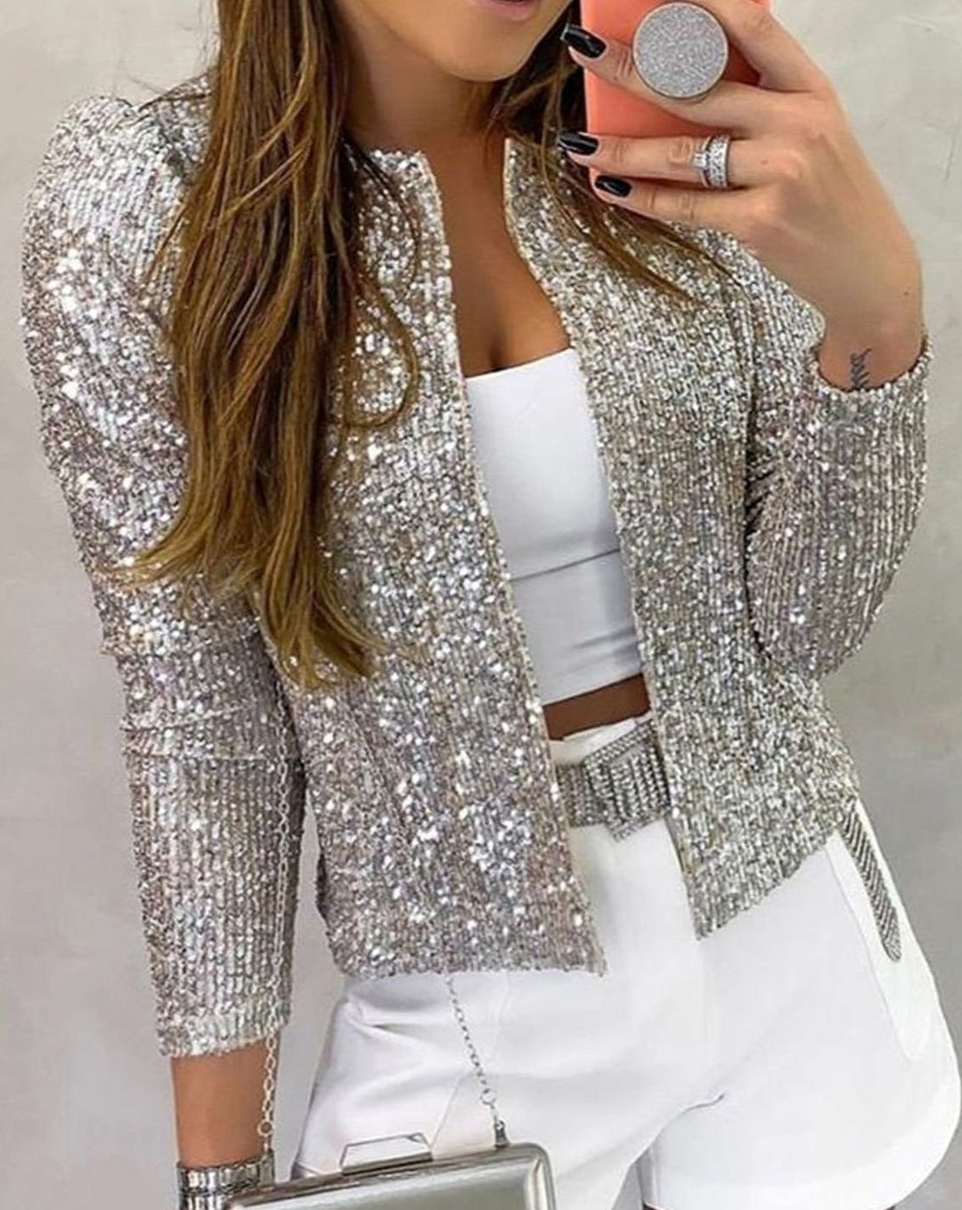 Elise | Women's Sequin Open-Front Long-Sleeve Party Jacket
