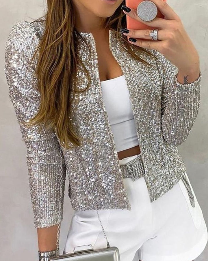 Elise | Women's Sequin Open-Front Long-Sleeve Party Jacket