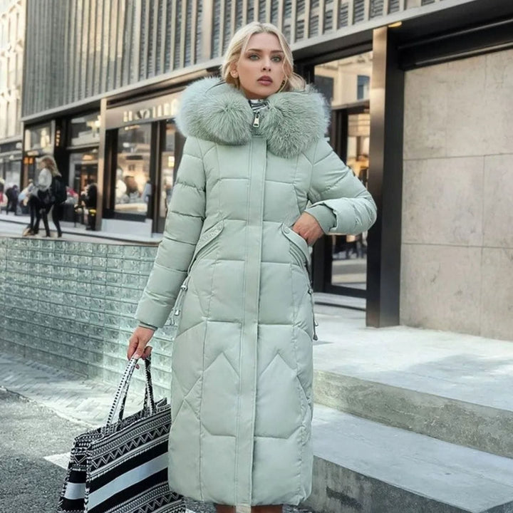 Eliza | Women's Long Hooded Faux Fur Trim Quilted Coat