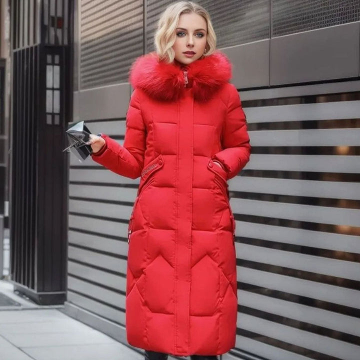 Eliza | Women's Long Hooded Faux Fur Trim Quilted Coat