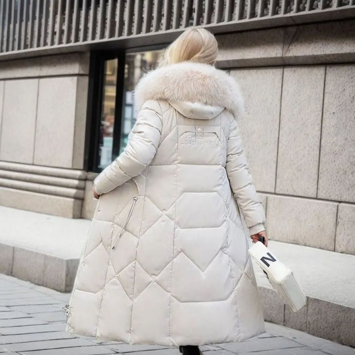 Eliza | Women's Long Hooded Faux Fur Trim Quilted Coat