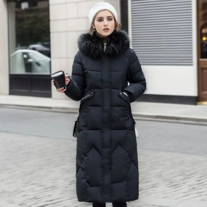 Eliza | Women's Long Hooded Faux Fur Trim Quilted Coat