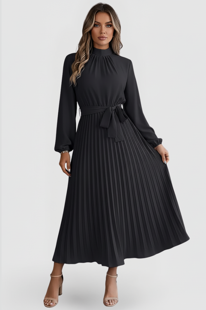 Women's Wedding Guest Midi Dress | Pleated Mock Neck