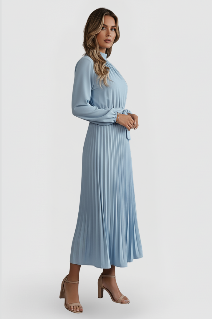 Women's Wedding Guest Midi Dress | Pleated Mock Neck