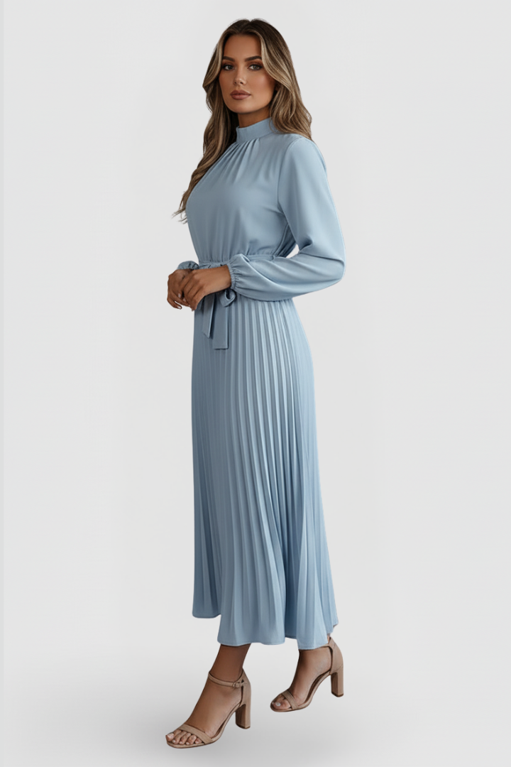 Women's Wedding Guest Midi Dress | Pleated Mock Neck