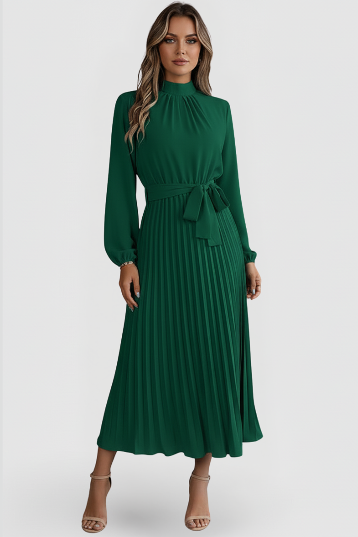 Women's Wedding Guest Midi Dress | Pleated Mock Neck