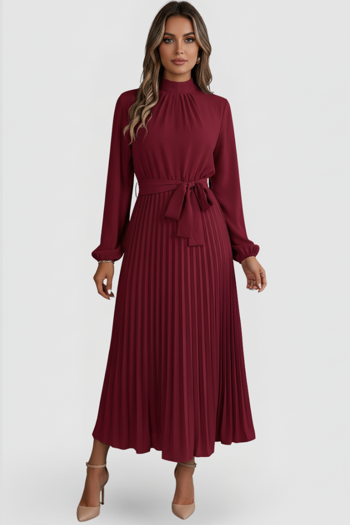 Women's Wedding Guest Midi Dress | Pleated Mock Neck