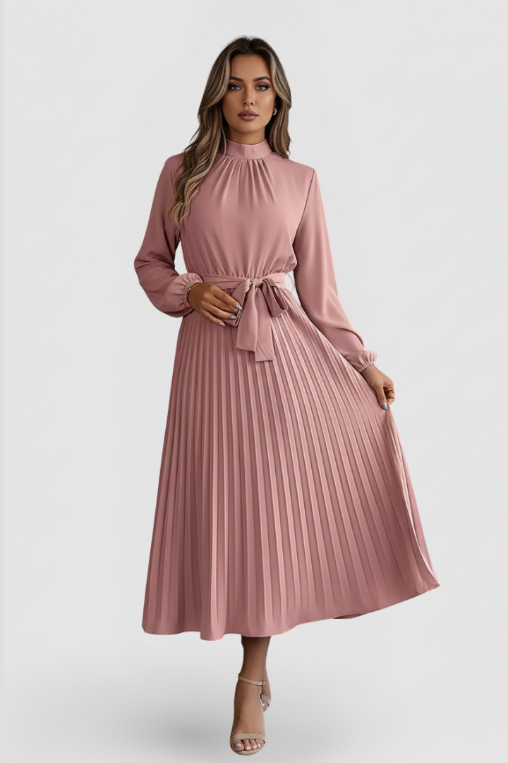 Women's Wedding Guest Midi Dress | Pleated Mock Neck