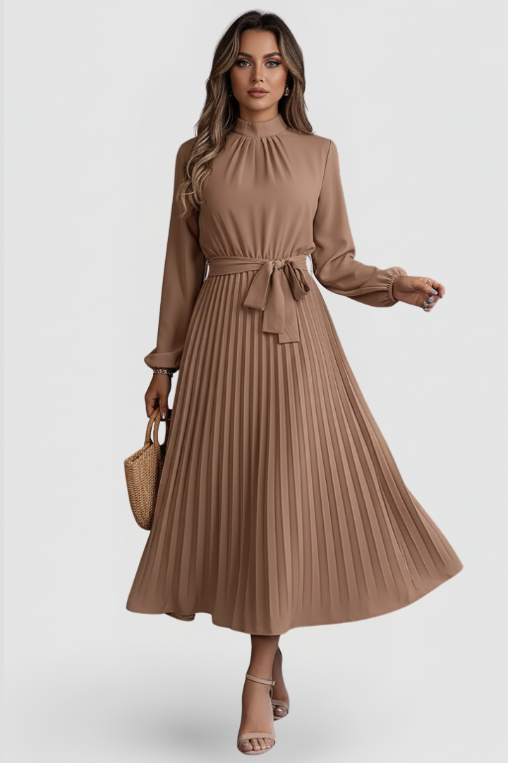 Women's Wedding Guest Midi Dress | Pleated Mock Neck