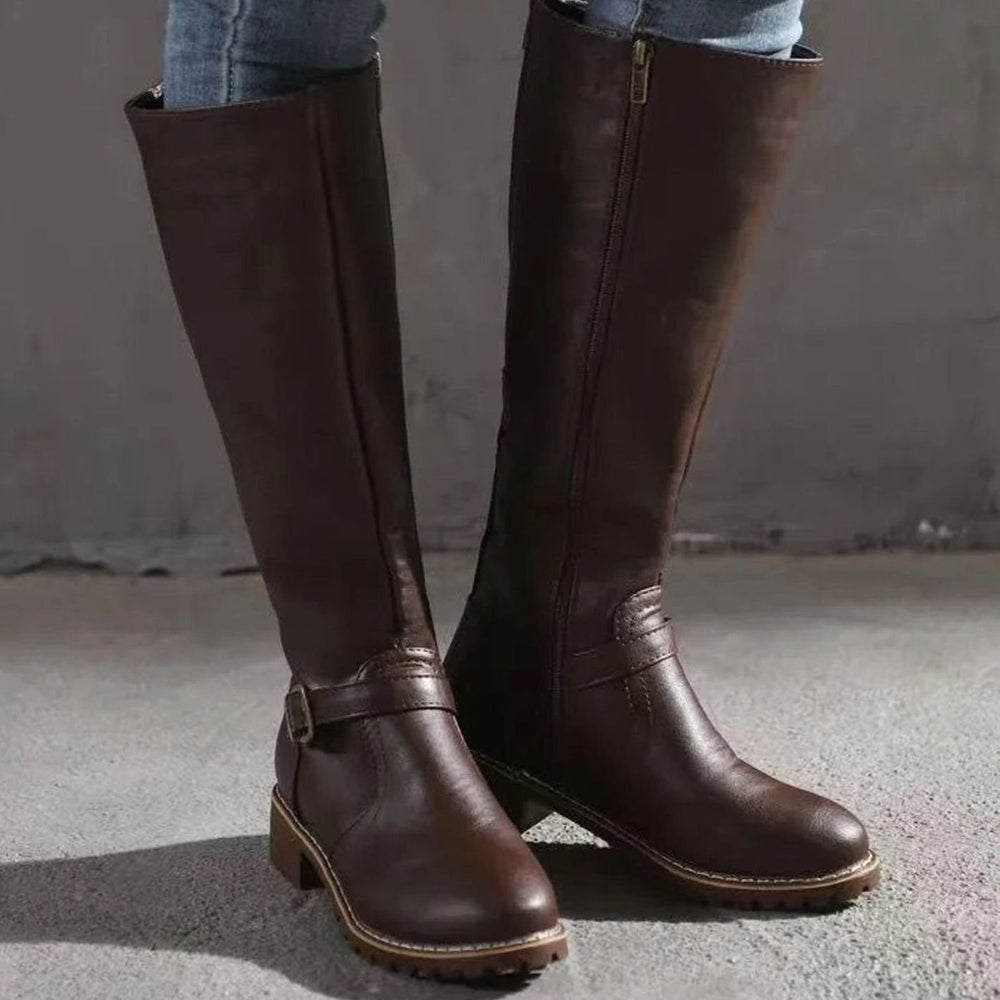 Elsie | Women's Knee-High Buckle-Strap Orthopedic Leather Boots