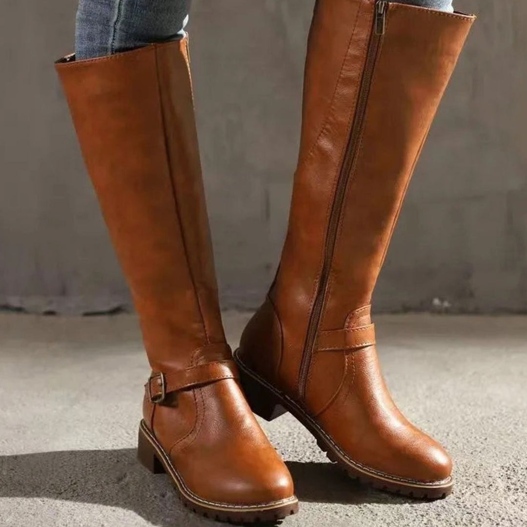 Elsie | Women's Knee-High Buckle-Strap Orthopedic Leather Boots