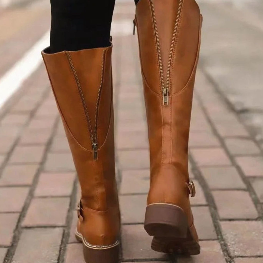Elsie | Women's Knee-High Buckle-Strap Orthopedic Leather Boots
