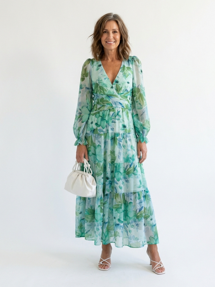 Women's Wedding Guest Maxi Dress | V-Neck Floral
