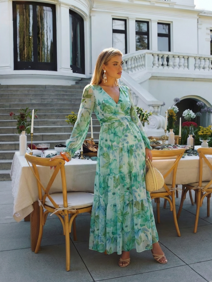 Women's Wedding Guest Maxi Dress | V-Neck Floral