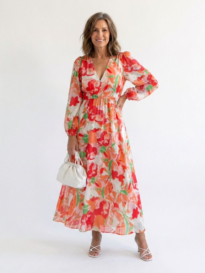 Women's Wedding Guest Maxi Dress | V-Neck Floral
