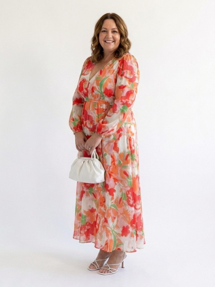 Women's Wedding Guest Maxi Dress | V-Neck Floral