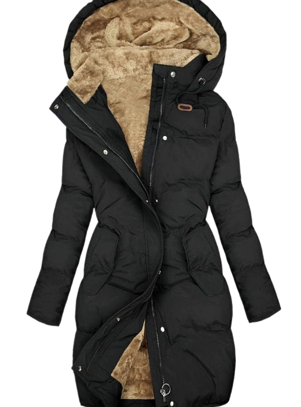 Emily | Women's Quilted Fleece-Lined Long Hooded Coat Full-Zip Parka