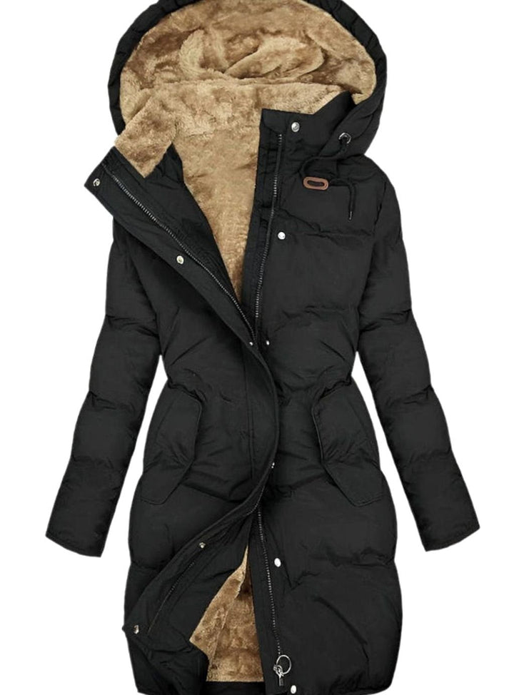 Emily | Women's Quilted Fleece-Lined Long Hooded Coat Full-Zip Parka