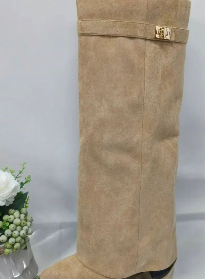 Erica | Women's Suede Knee-High Buckle Strap Thigh-High Boots