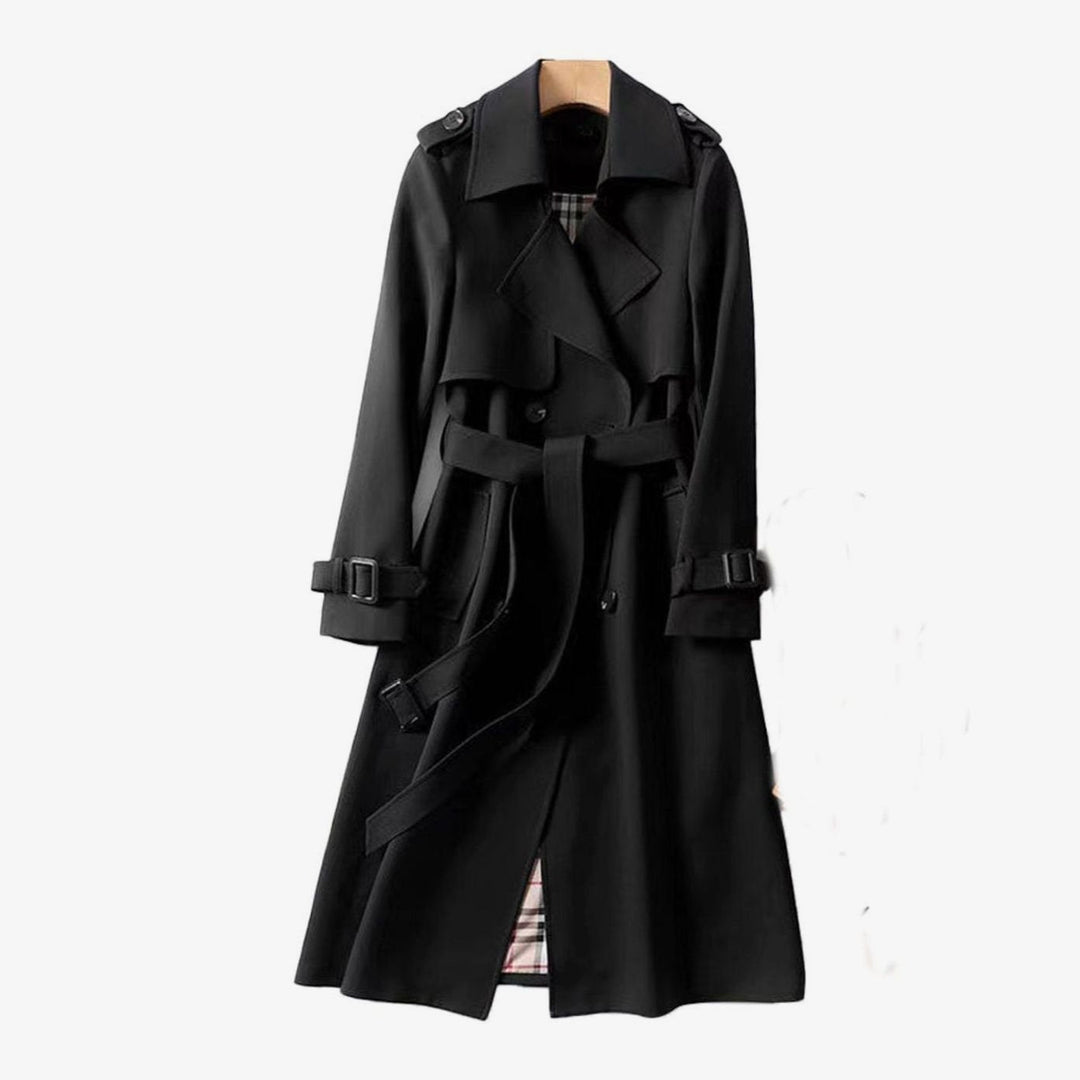 Eva | Women's Double-Breasted Belted Long Trench Coat Plaid-Lined