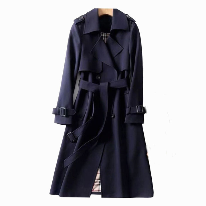 Eva | Women's Double-Breasted Belted Long Trench Coat Plaid-Lined