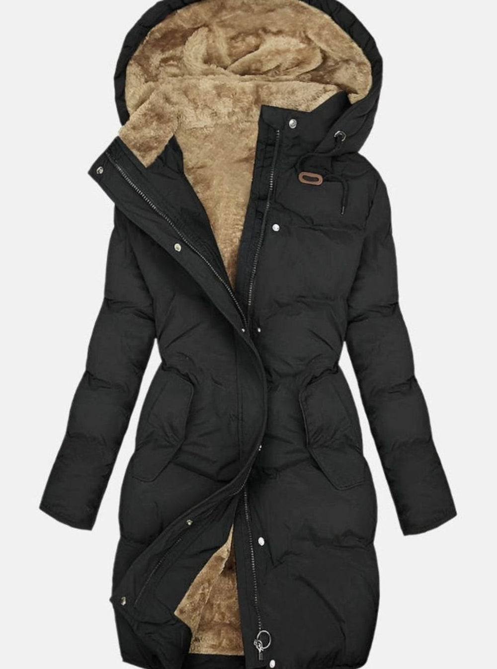 Evelyn | Women's Long Quilted Hooded Fleece-Lined Winter Coat