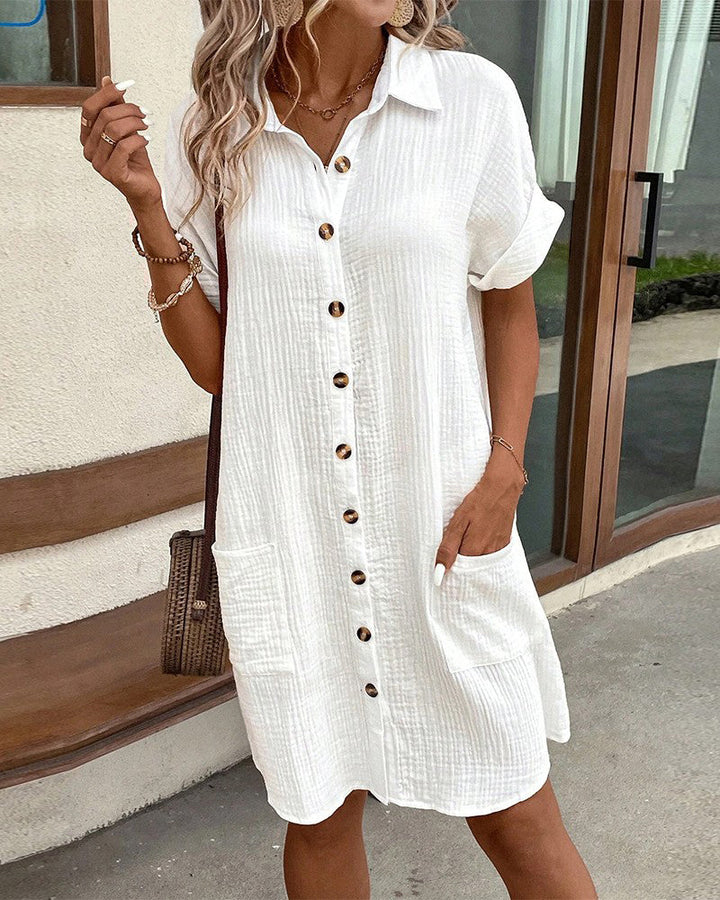 Women's Summer Dress | Collared Mini Button Front Pocket