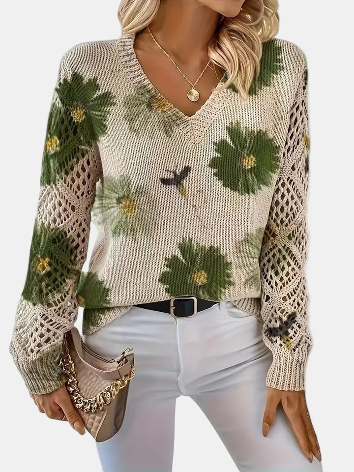 Women's Sweater | Floral Knit V-Neck
