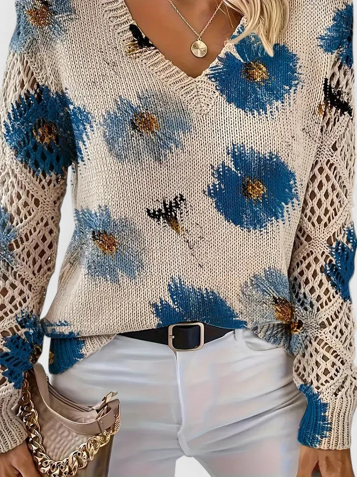 Women's Sweater | Floral Knit V-Neck