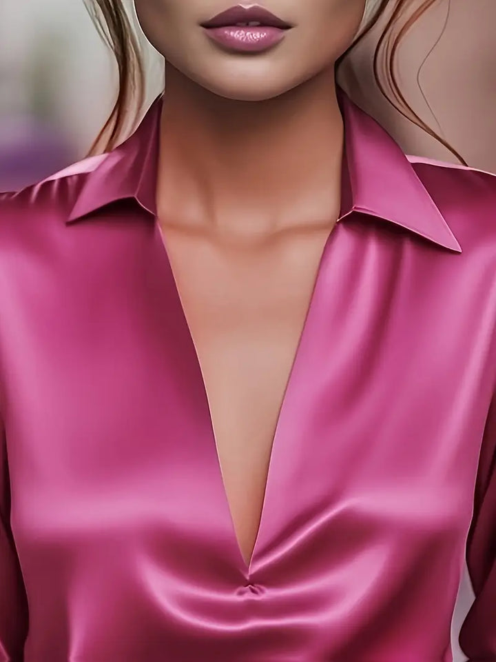 Women’s Blouse | Long Sleeve Collared V-Neck