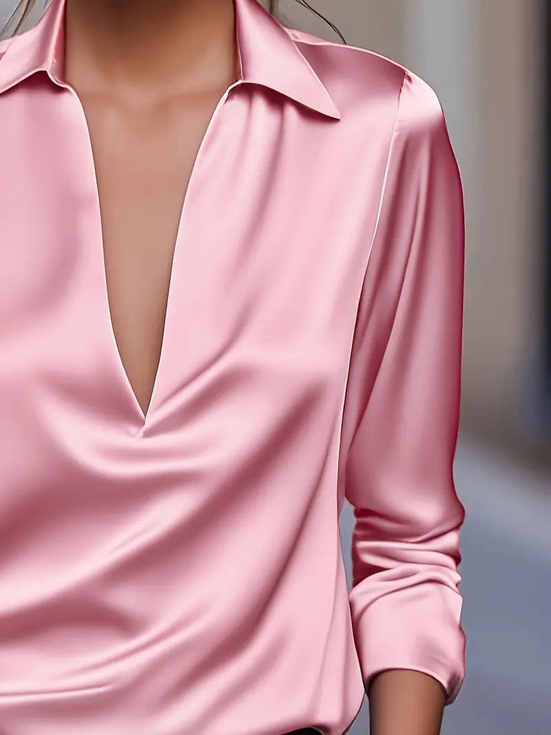 Women’s Blouse | Long Sleeve Collared V-Neck