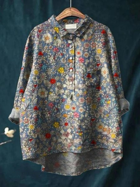Women's Blouse | Abstract Floral Print Button Front