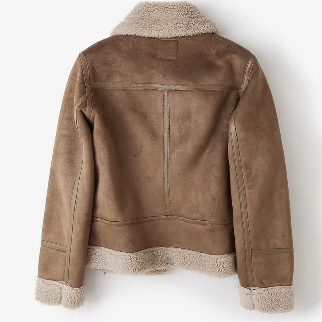 Gabrielle | Women's Shearling-Lined Cropped Belted Moto Jacket