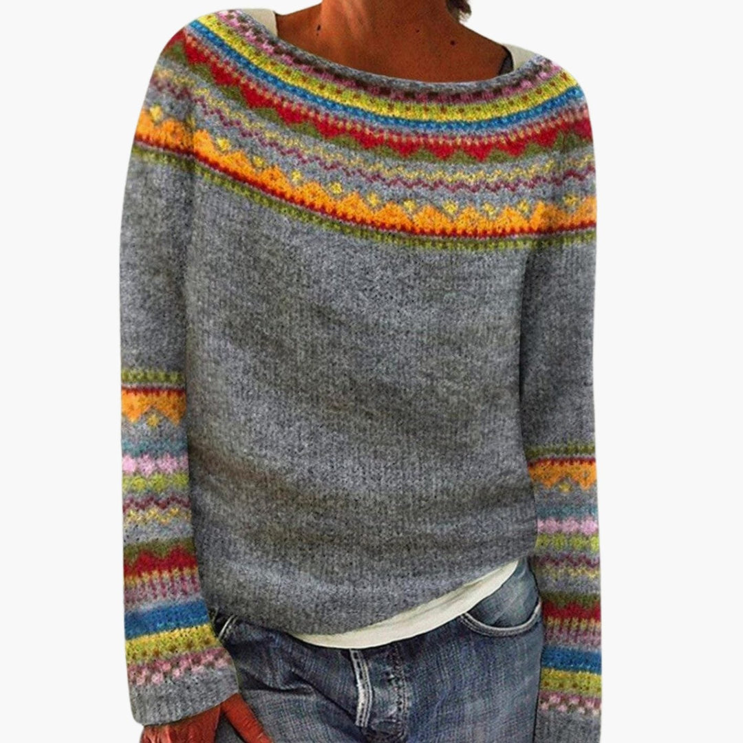 Hannah | Women's Merino Wool Sweater Fair Isle Knit Long-Sleeve Jumper