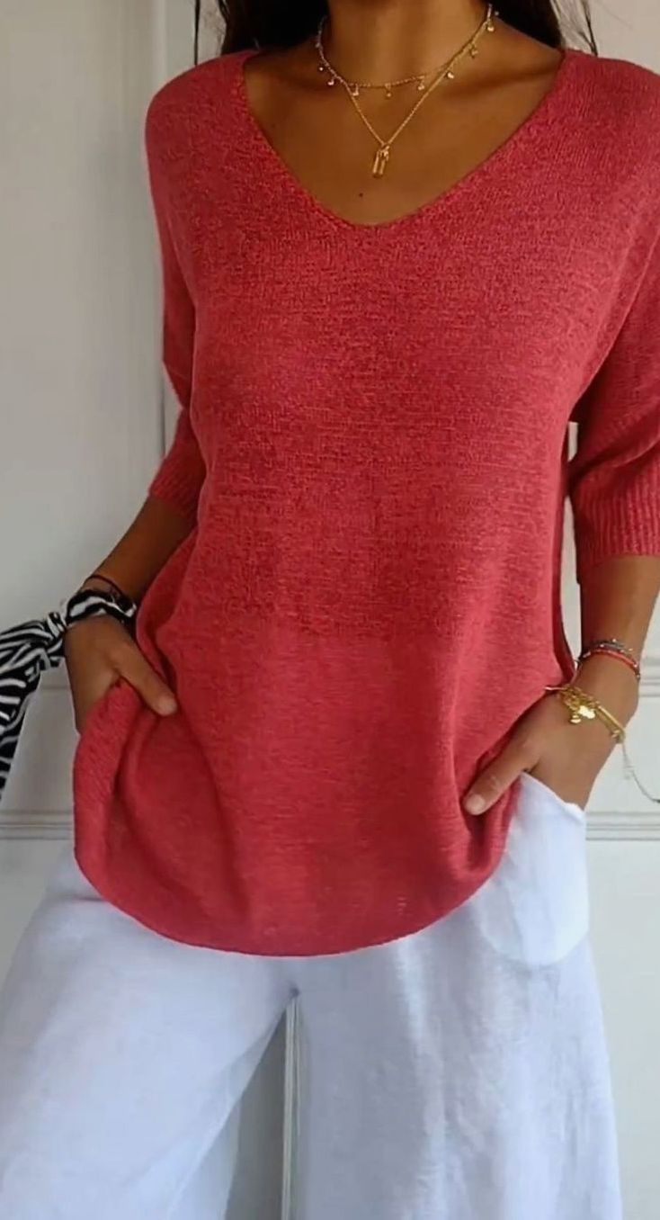 Hazel | Women's Longline Loose Fit V-Neck Knit Tunic Top