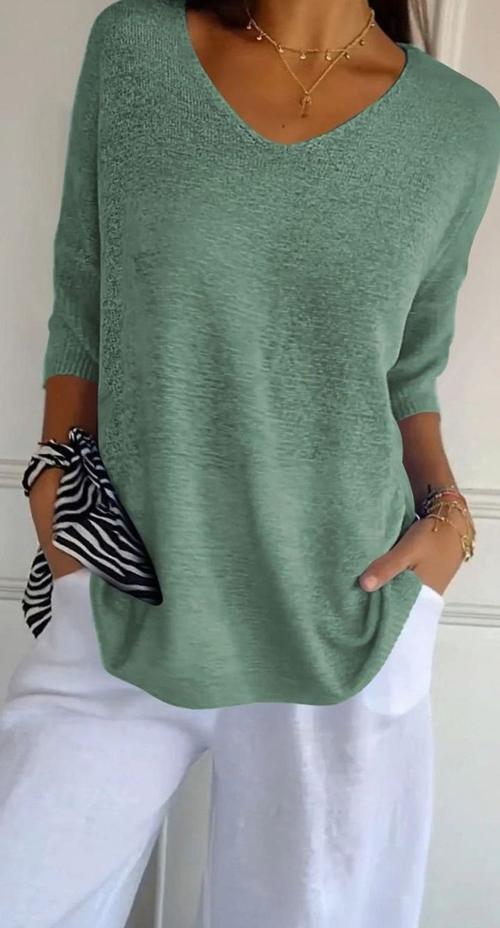 Hazel | Women's Longline Loose Fit V-Neck Knit Tunic Top