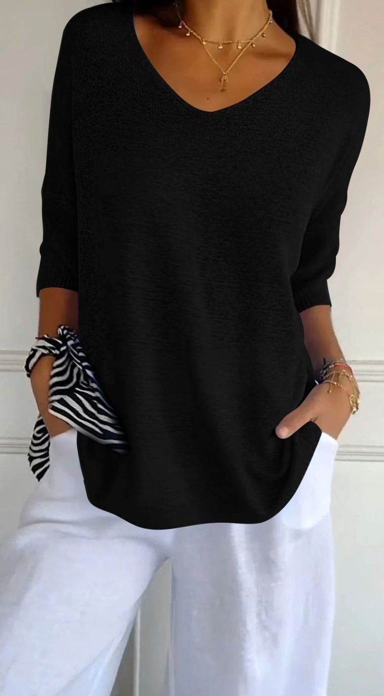 Hazel | Women's Longline Loose Fit V-Neck Knit Tunic Top