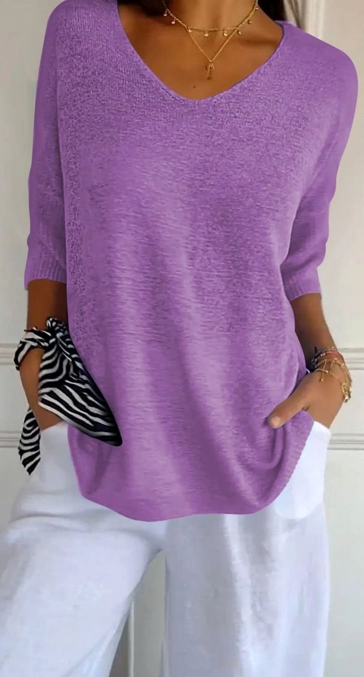 Hazel | Women's Longline Loose Fit V-Neck Knit Tunic Top