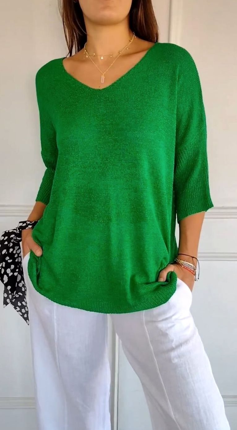 Hazel | Women's Longline Loose Fit V-Neck Knit Tunic Top