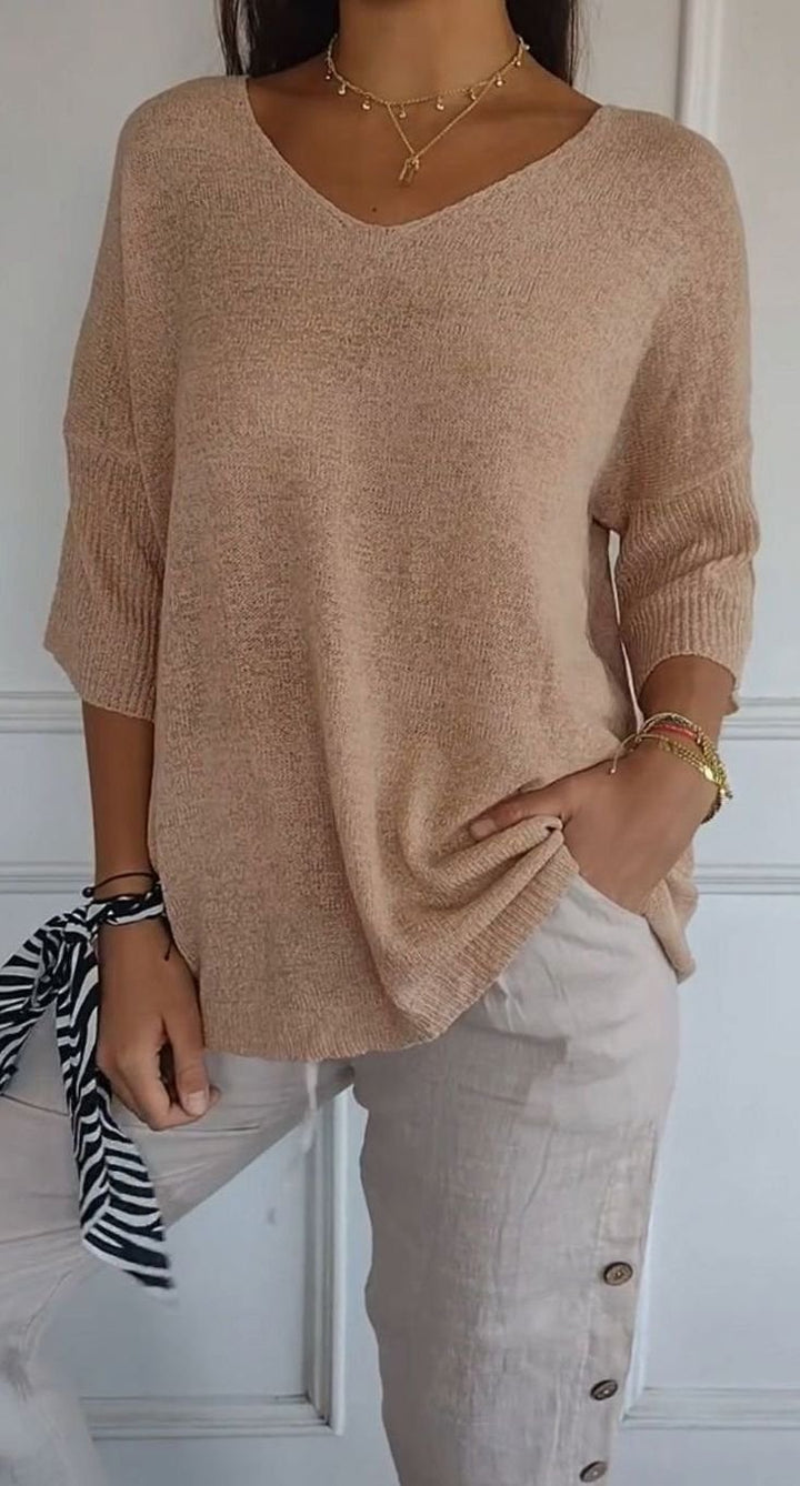 Hazel | Women's Longline Loose Fit V-Neck Knit Tunic Top