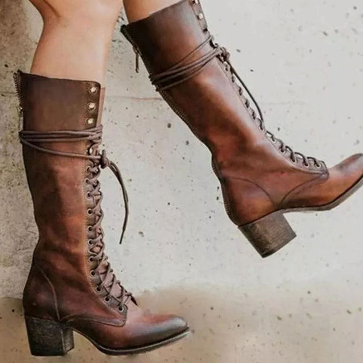 Hilary | Women's Lace-Up Block Heel Knee-High Boots