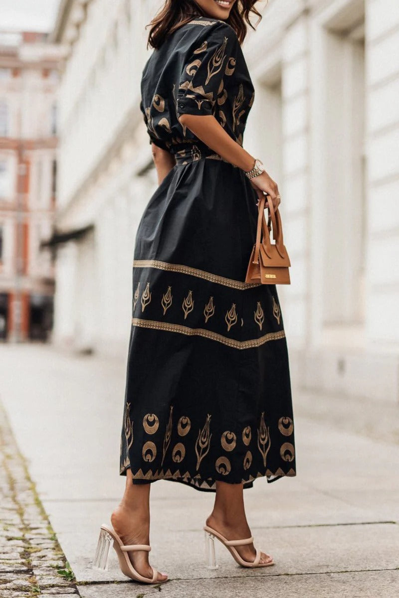 Women's Boho Midi Dress | Printed Belted