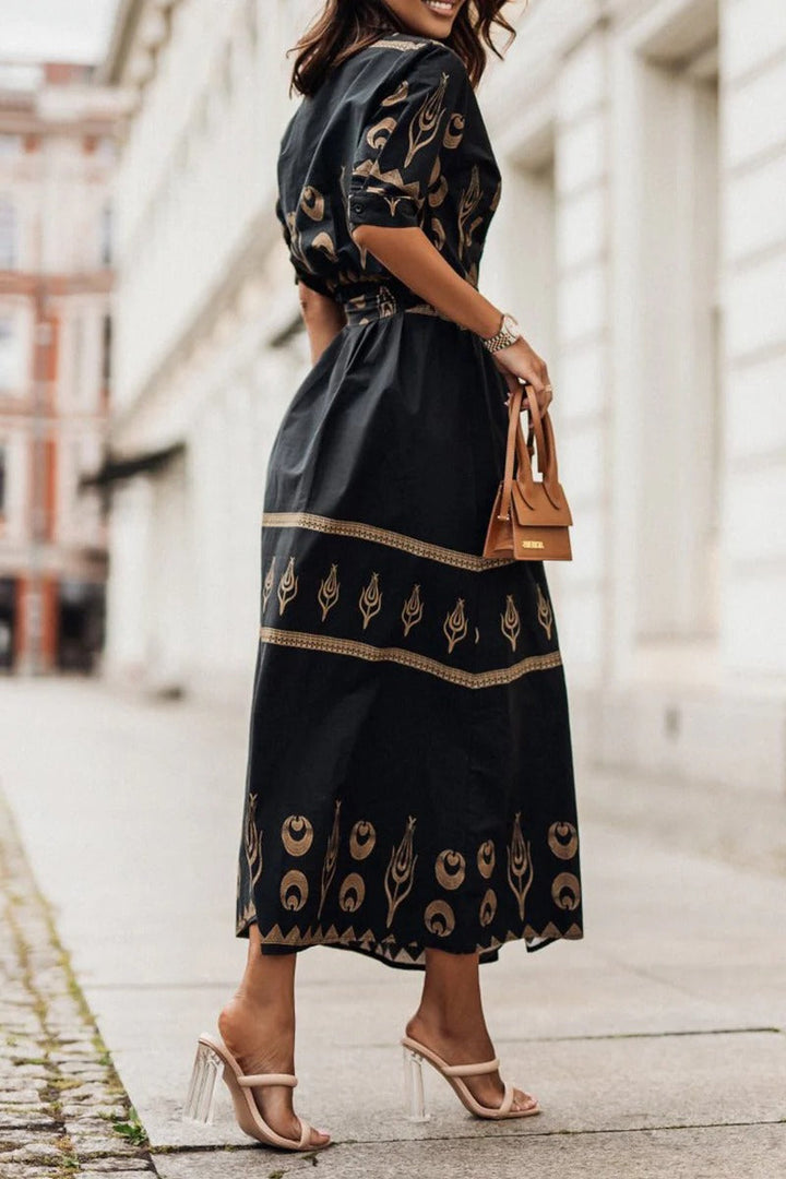 Women's Boho Midi Dress | Printed Belted